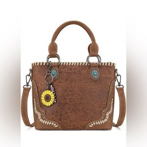Brown Floral Embossed Tote Bag